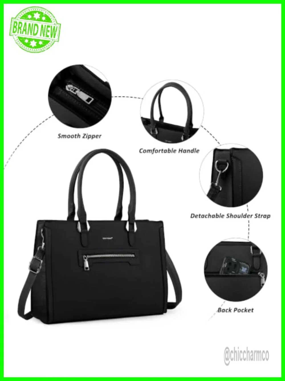 Vegan Leather Structured Satchel Handbag Medium Top Handle Work Bag